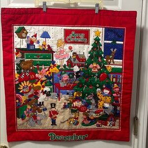 Home Sewn Quilted Festive Christmas Wall Hanging with Red Border